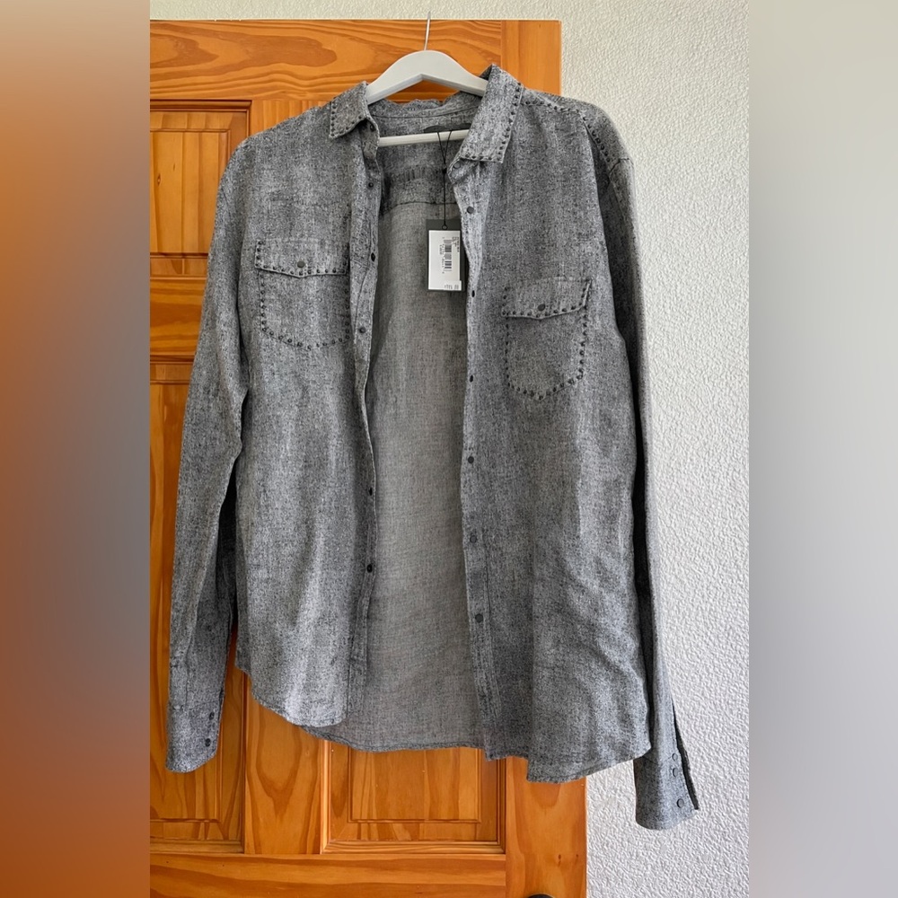 John Varvatos Black and Gray Textured Shirt